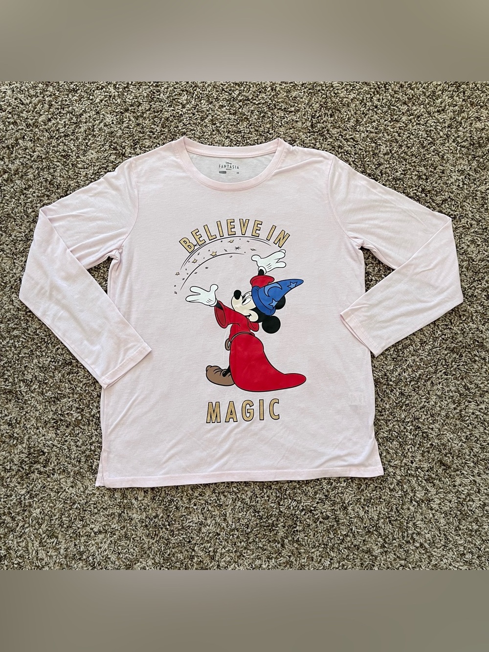 DISNEY Fantasia Mickey Believe in Magic Long Sleeve Pink Shirt Women's Size M
